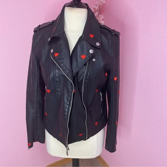 💔 Heart Embroidered Faux Leather Moro Jacket 💔 - Picture 1 of 11
